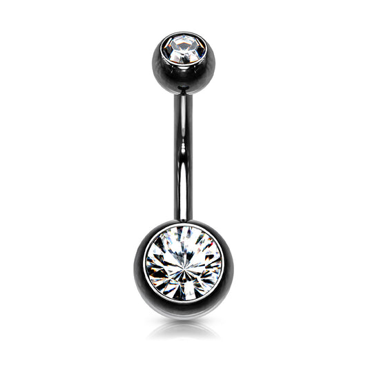 Surgical Steel Externally Threaded Black Double Jewel Belly Bar