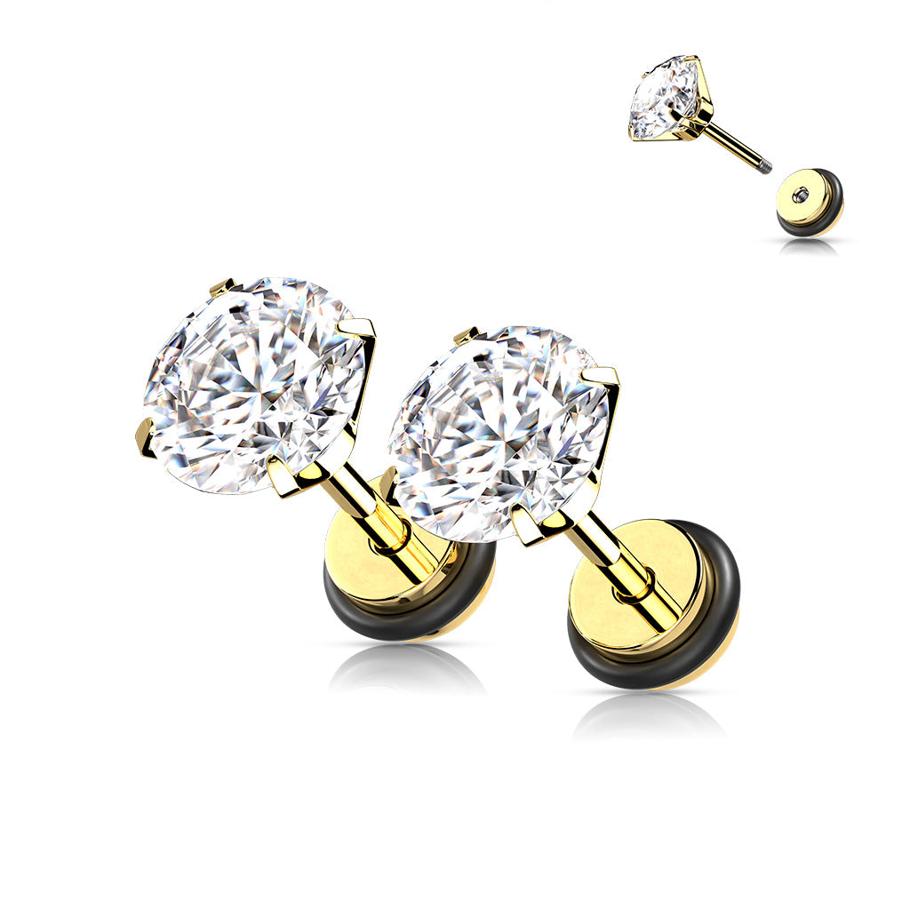 Prong CZ Screw Back Earring