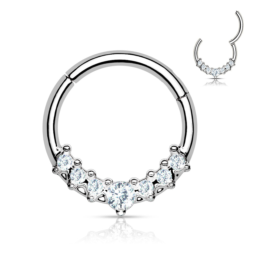 Lined CZ Fan Hinged Ring