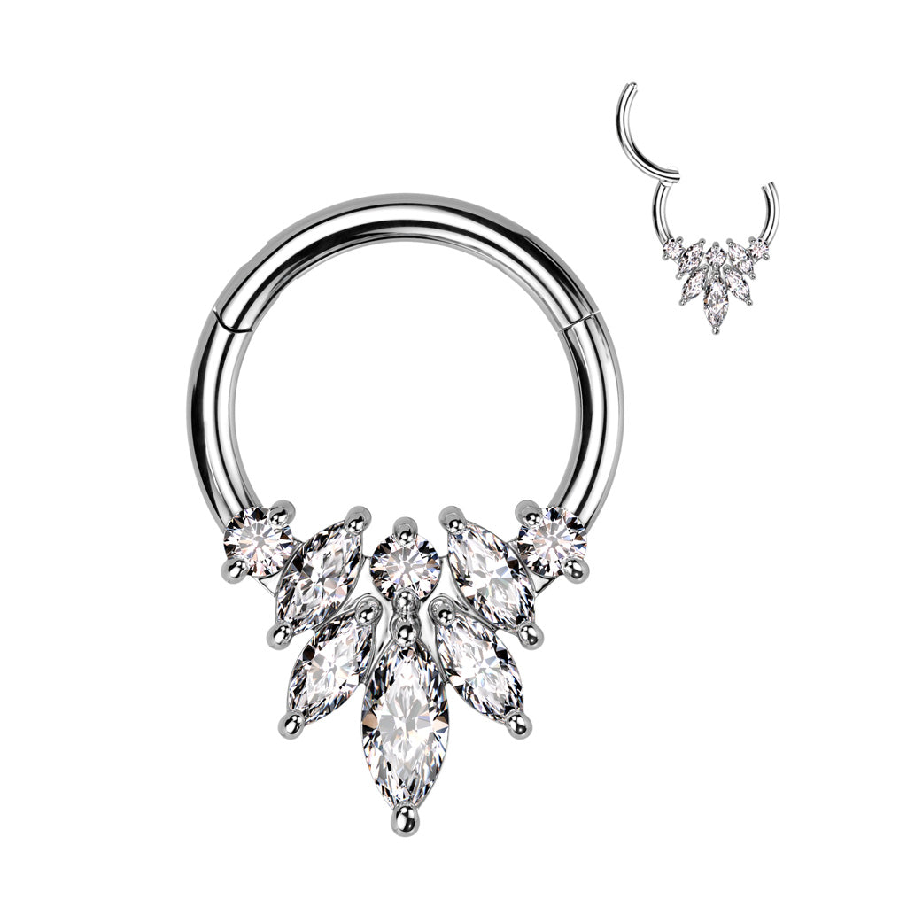 Marquise CZ Flower Hinged Ring
