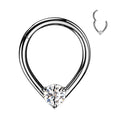 Teardrop Hinged Ring with Single Prong Set CZ