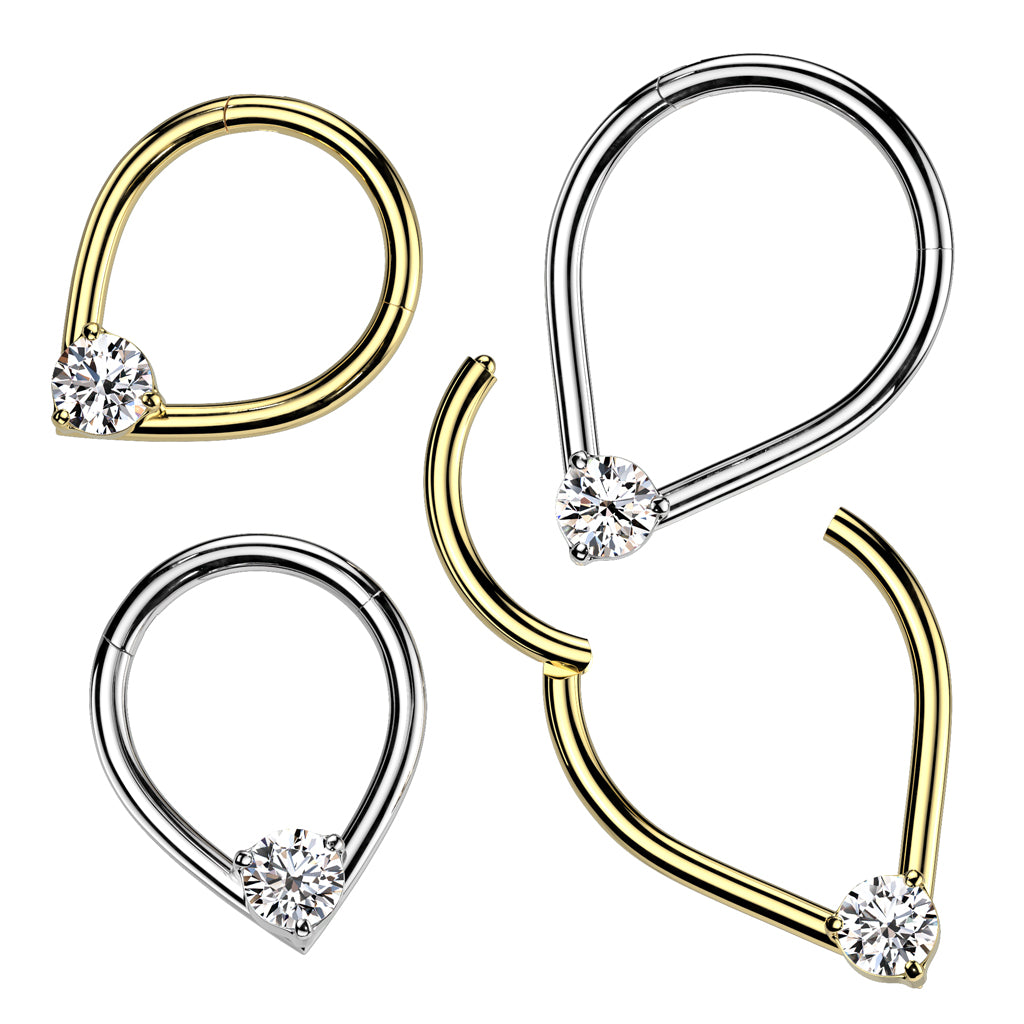 Teardrop Hinged Ring with Single Prong Set CZ