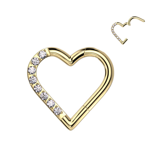 Surgical Steel CZ Heart Hinged Ring