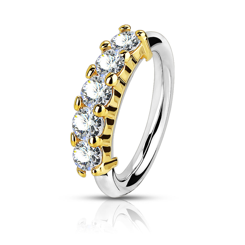 Surgical Steel Bendable Hoop Ring With 5 Lined CZ