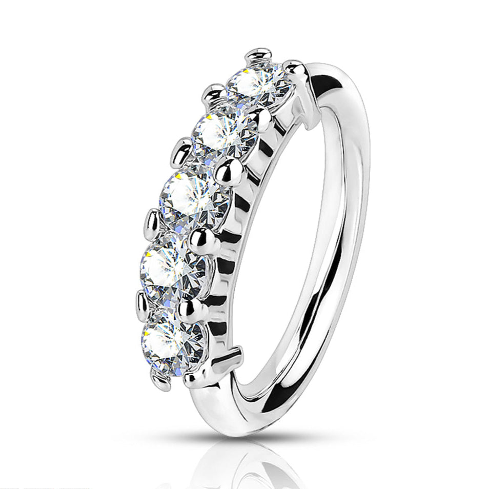 Surgical Steel Bendable Hoop Ring With 5 Lined CZ