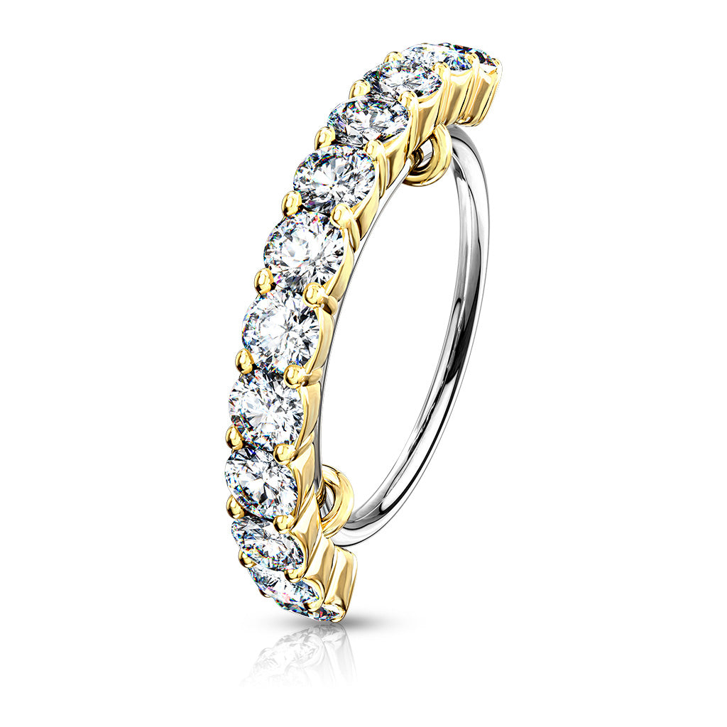 Half Circle Lined CZ Surgical Steel Bendable Ring