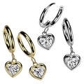 Stainless Steel Hoop - CZ Heart Dangle
