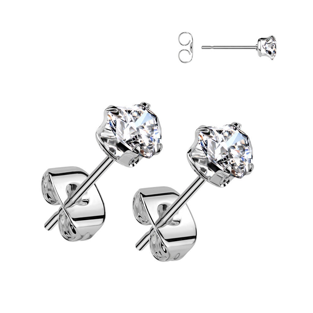 Stainless Steel Heart CZ Studs
