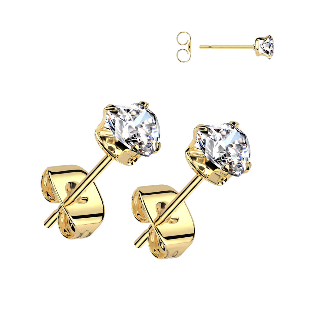 Stainless Steel Heart CZ Studs