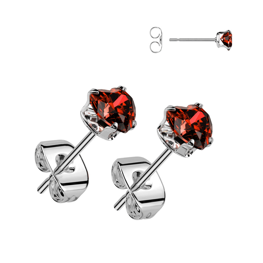 Stainless Steel Heart CZ Studs