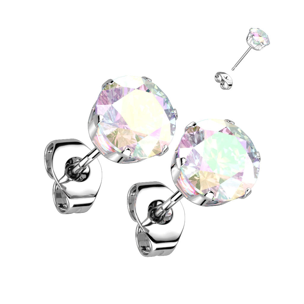 Stainless Steel Round CZ Studs