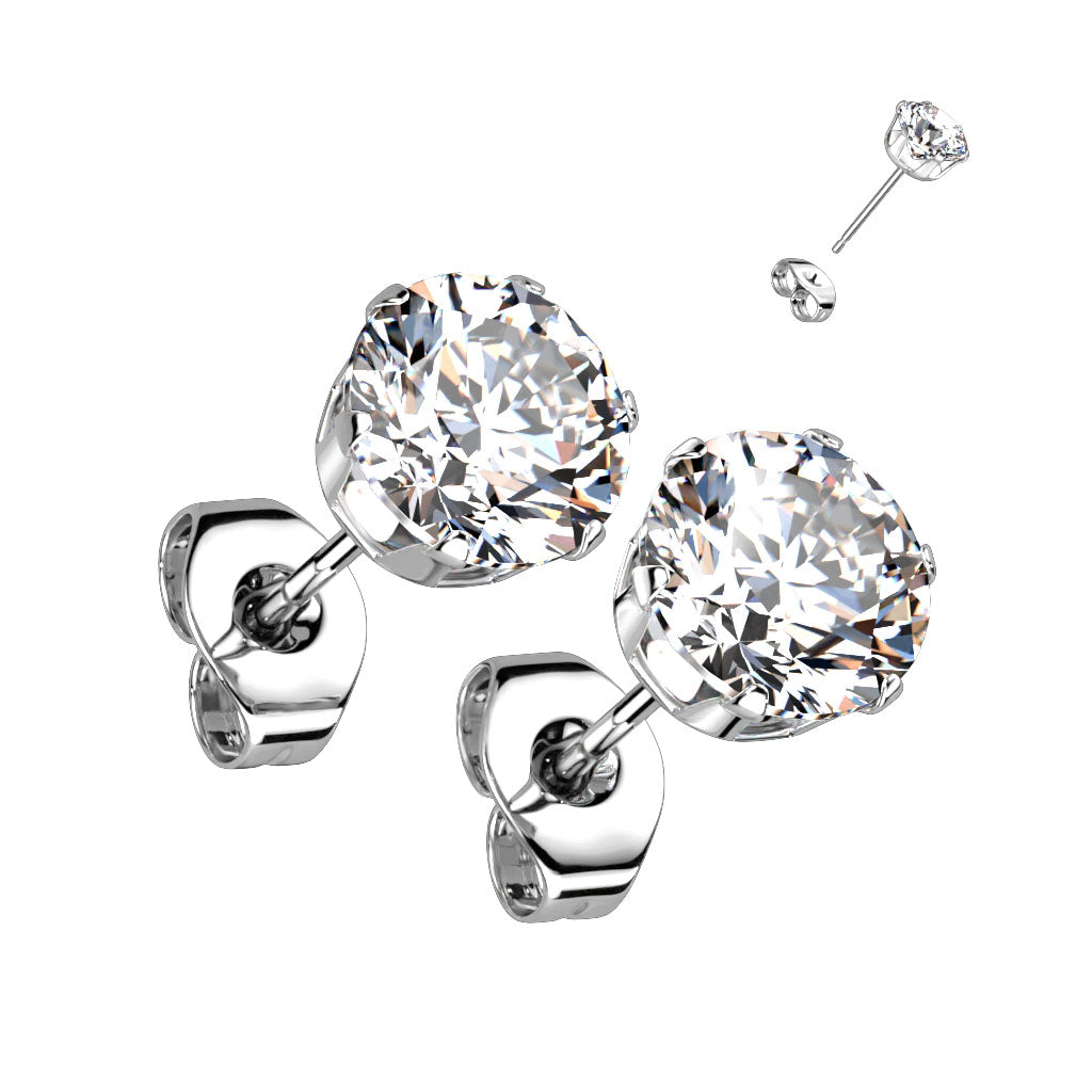 Stainless Steel Round CZ Studs