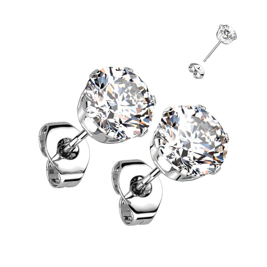 Stainless Steel Round CZ Studs