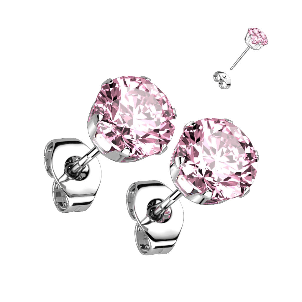 Stainless Steel Round CZ Studs