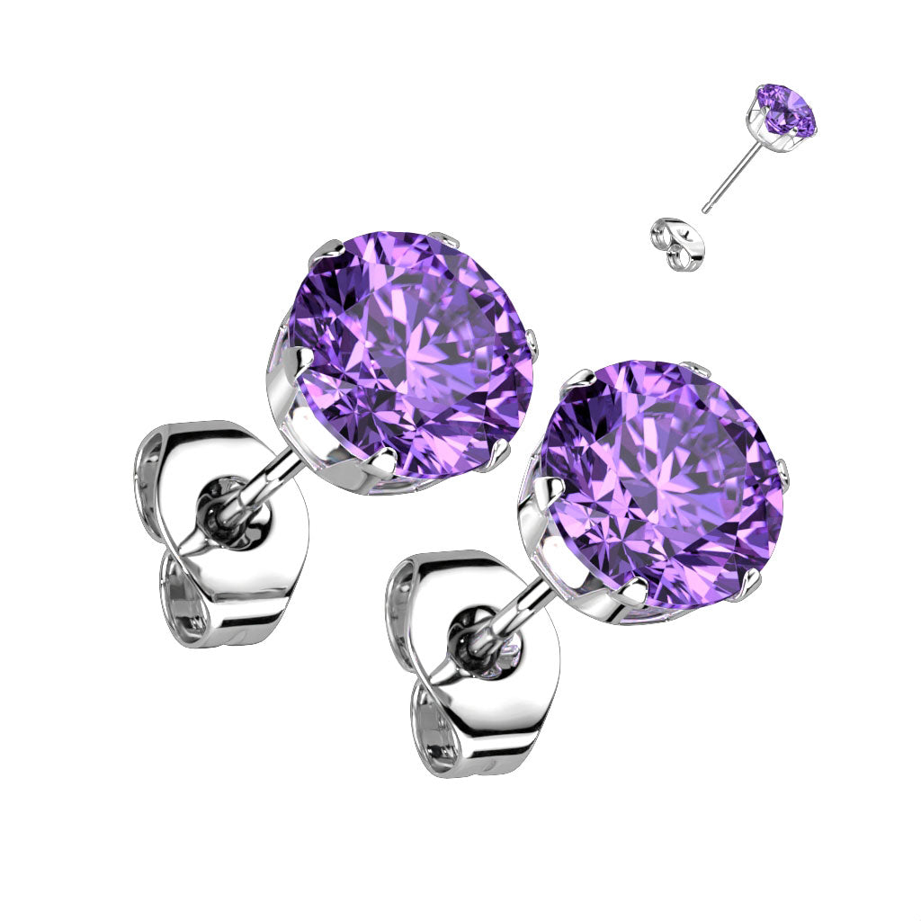 Stainless Steel Round CZ Studs