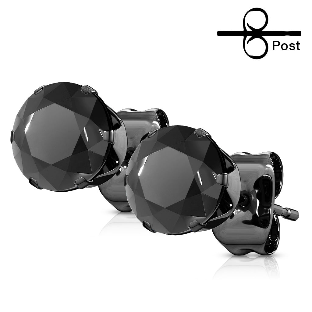 Stainless Steel Round Black CZ Studs