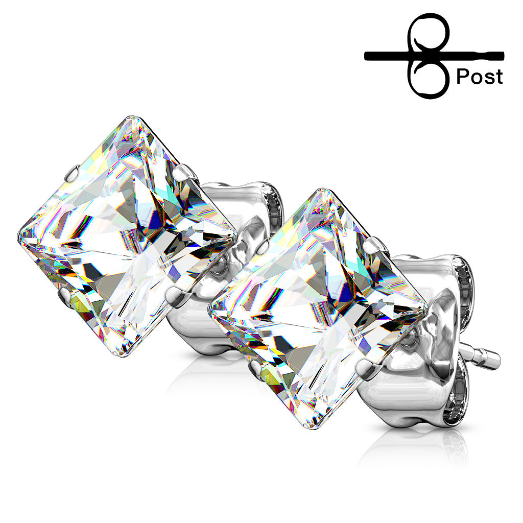 Stainless Steel Square CZ Studs