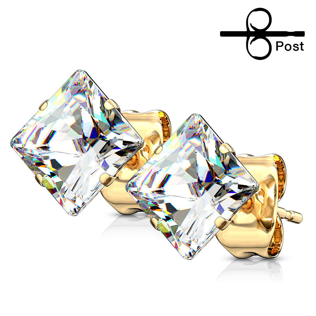 Stainless Steel Square CZ Studs