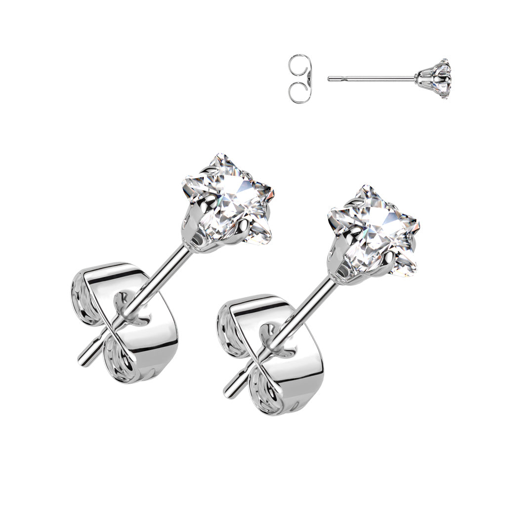 Stainless Steel Star CZ Studs
