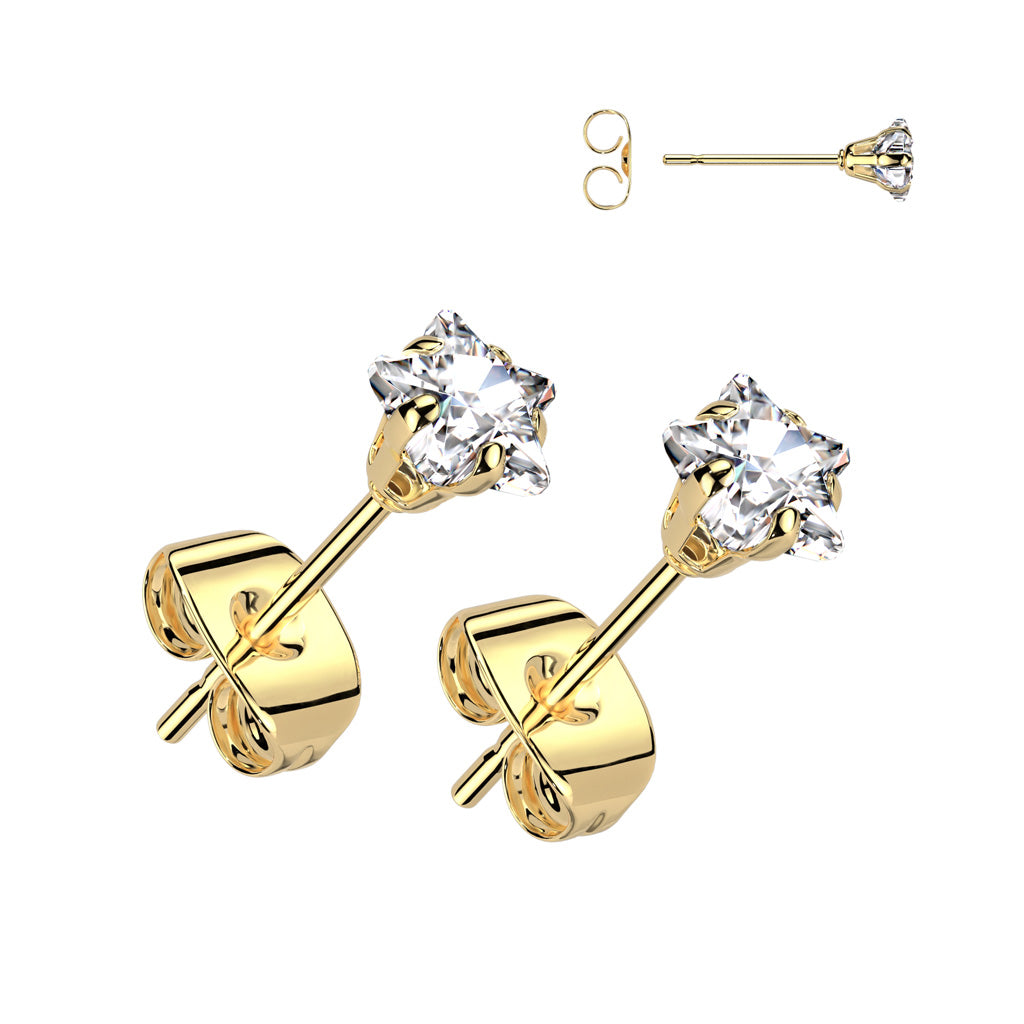 Stainless Steel Star CZ Studs