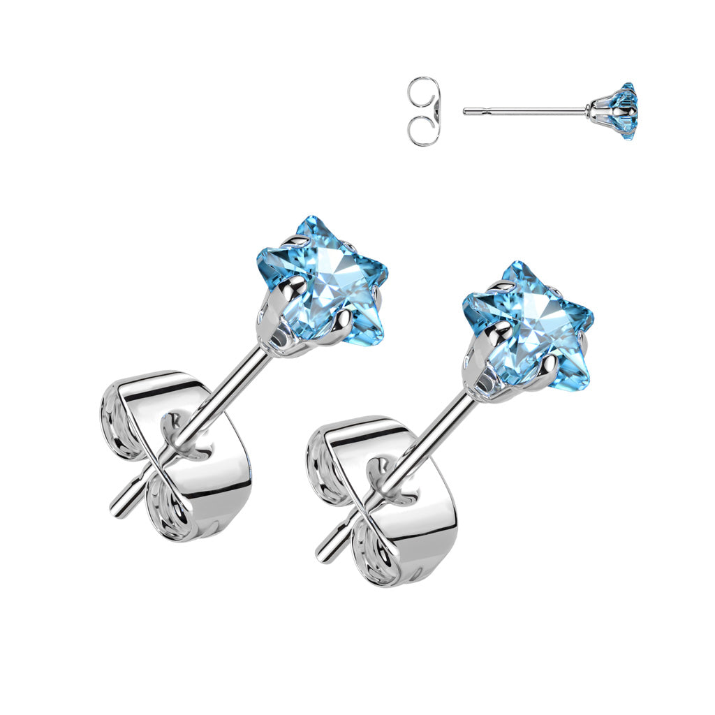 Stainless Steel Star CZ Studs