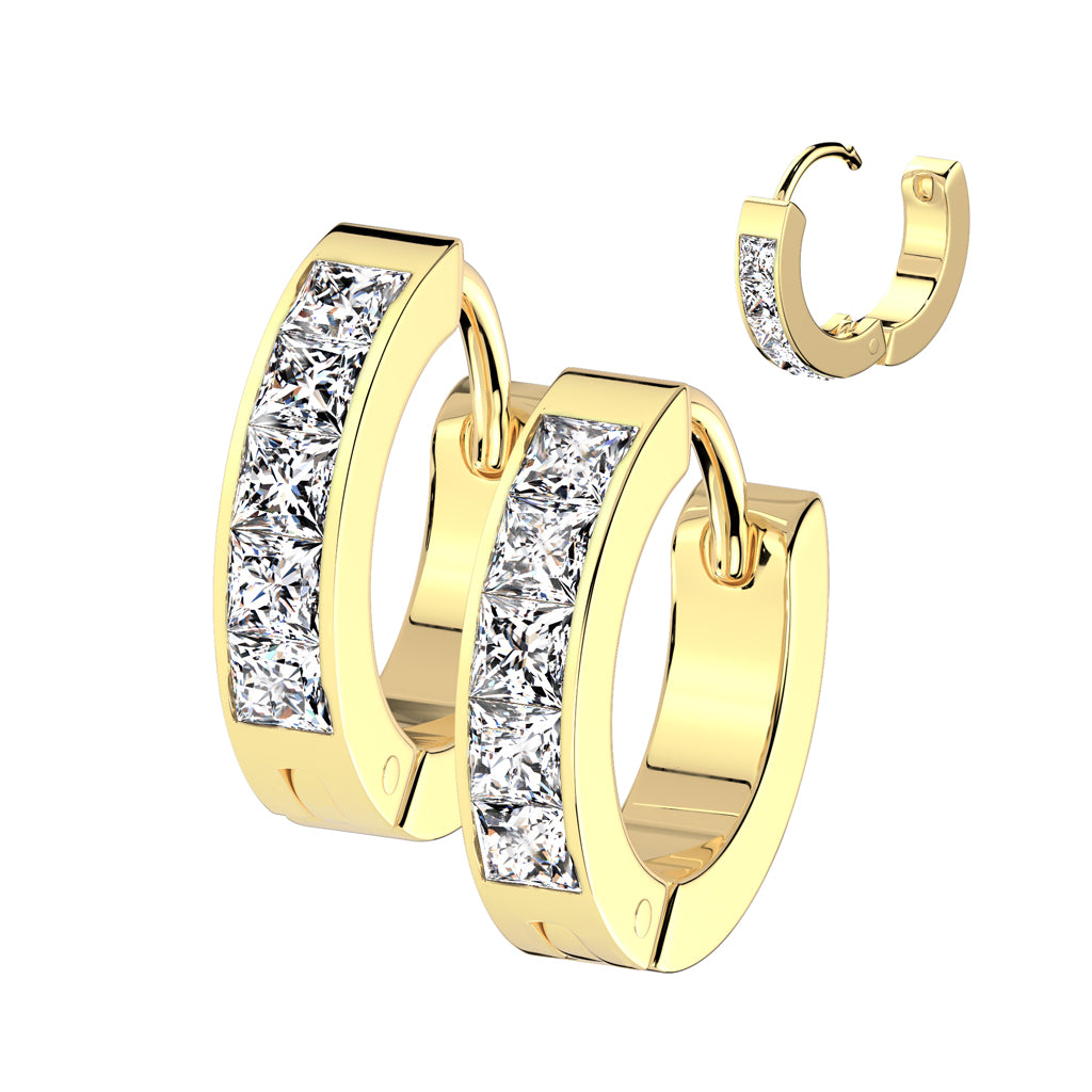 Stainless Steel CZ Hinged Hoop Earrings