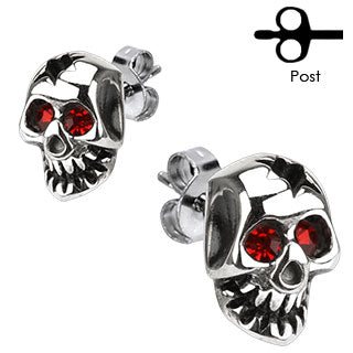 Ruby Skull Studs - B8