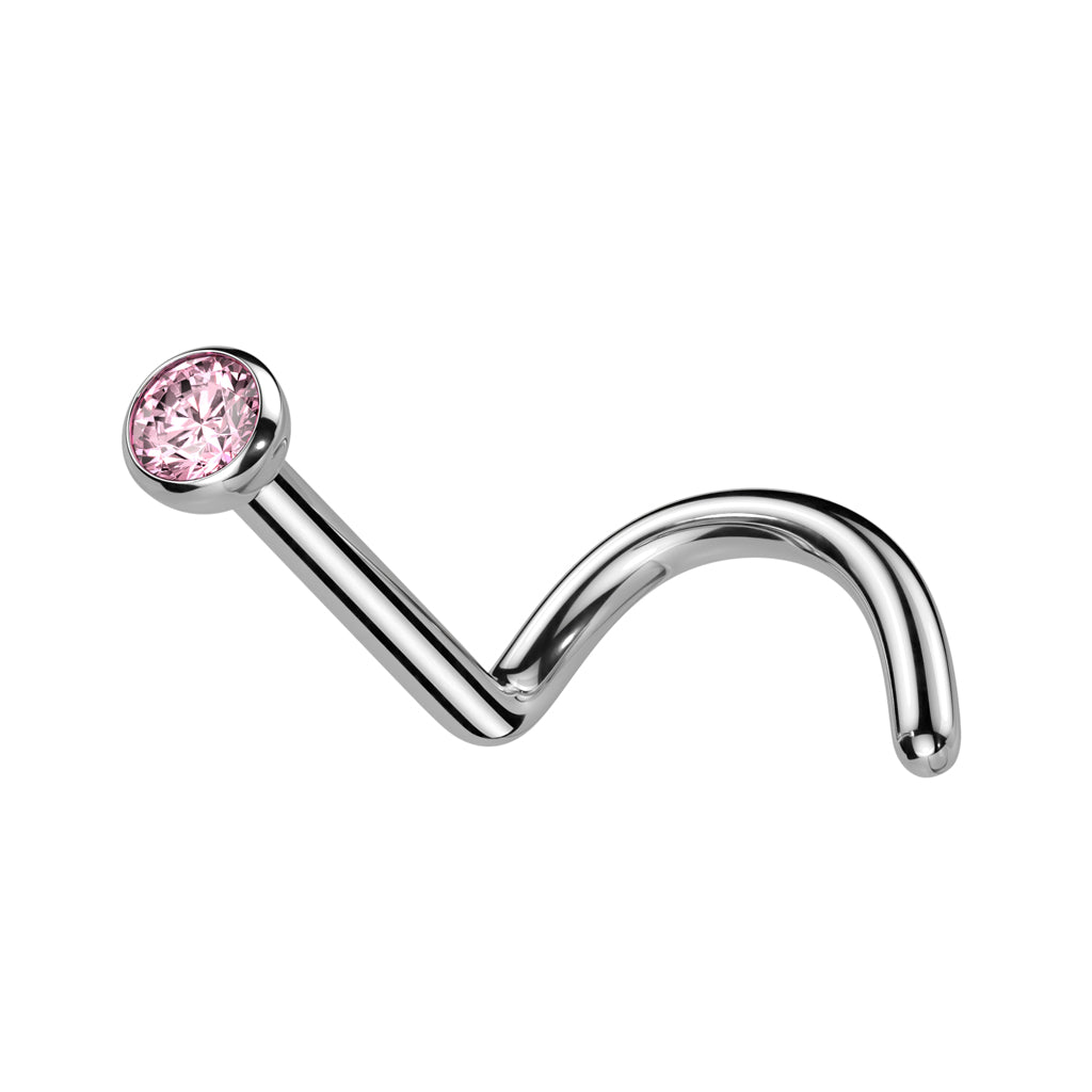Titanium Bezel CZ Nose Stud - Screw