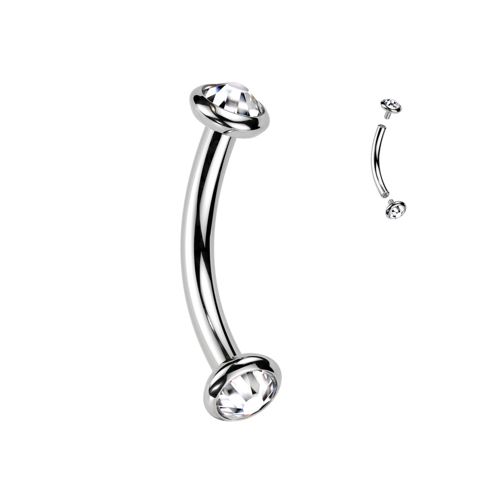 Titanium Curved Bar With Bezel Set Ends
