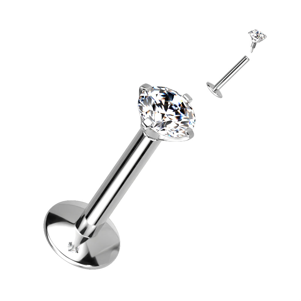 Titanium Internally Threaded Prong Set CZ Labret