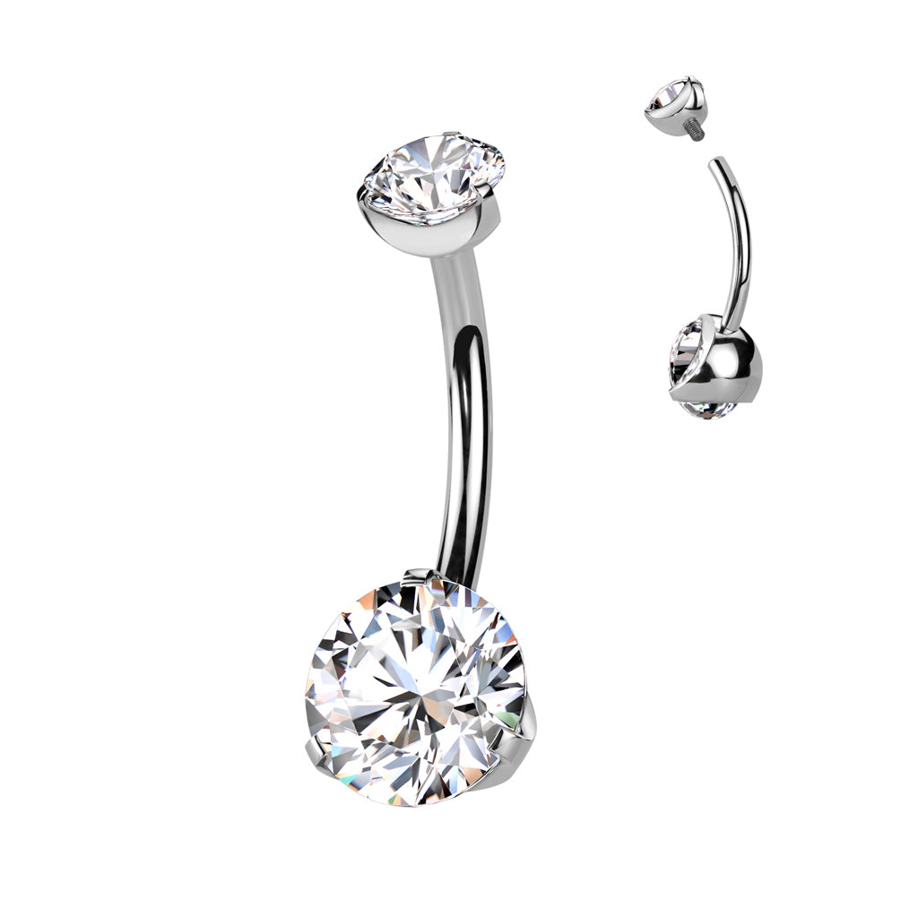 Titanium Belly Bar Internally Threaded Round CZ