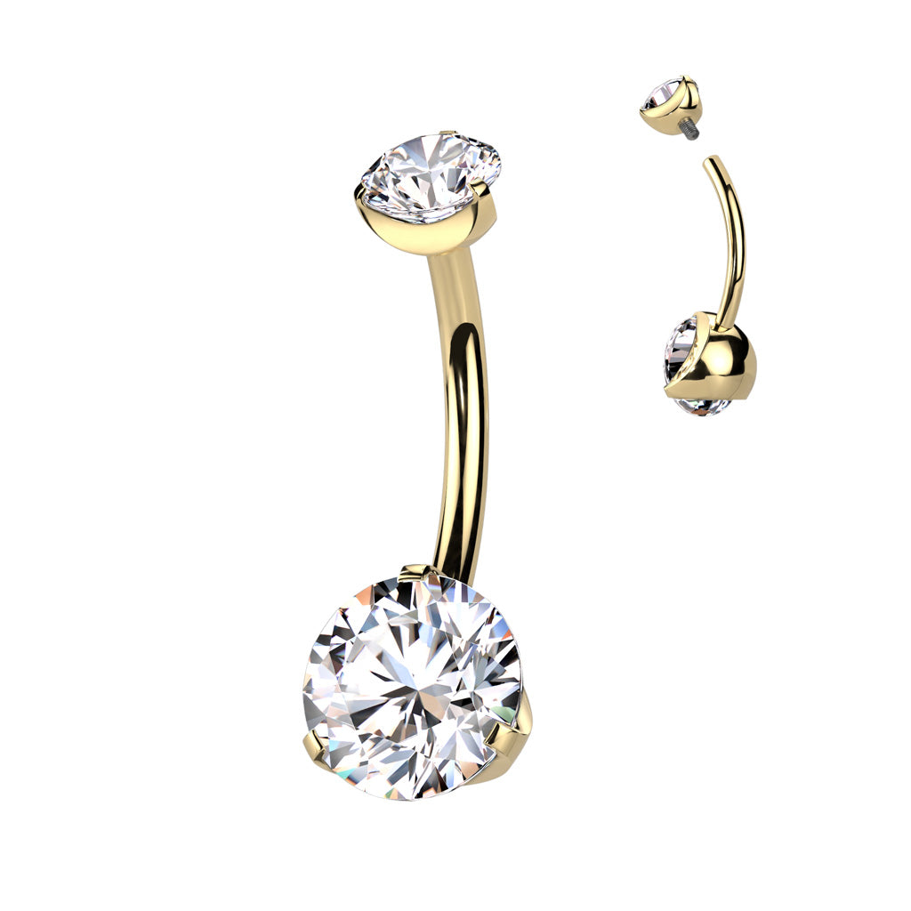 Titanium Belly Bar Internally Threaded Round CZ