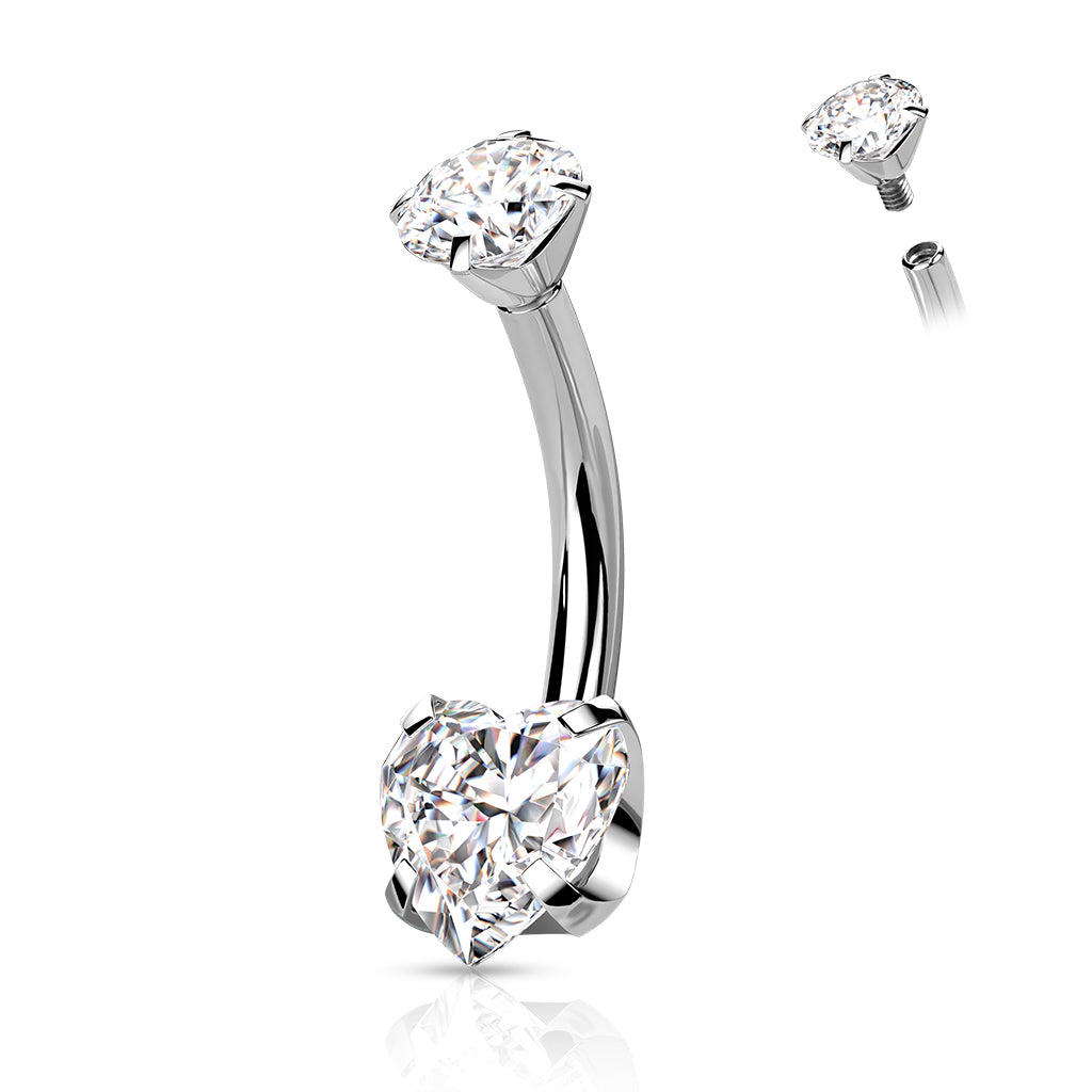 Titanium Belly Bar Internally Threaded Heart CZ