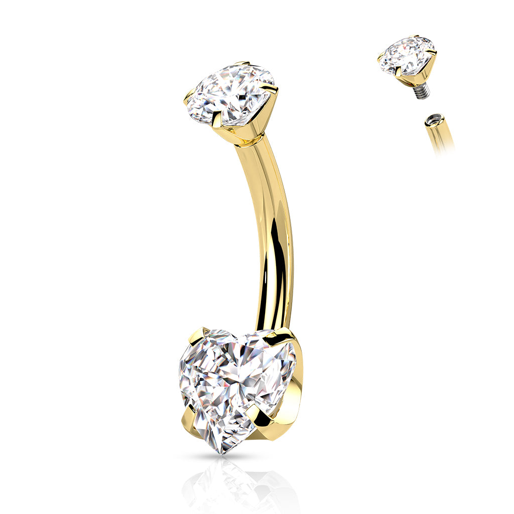 Titanium Belly Bar Internally Threaded Heart CZ