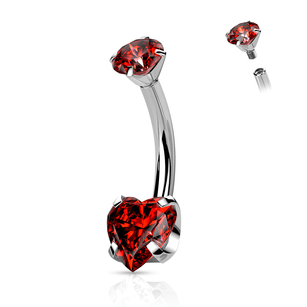 Titanium Belly Bar Internally Threaded Heart CZ