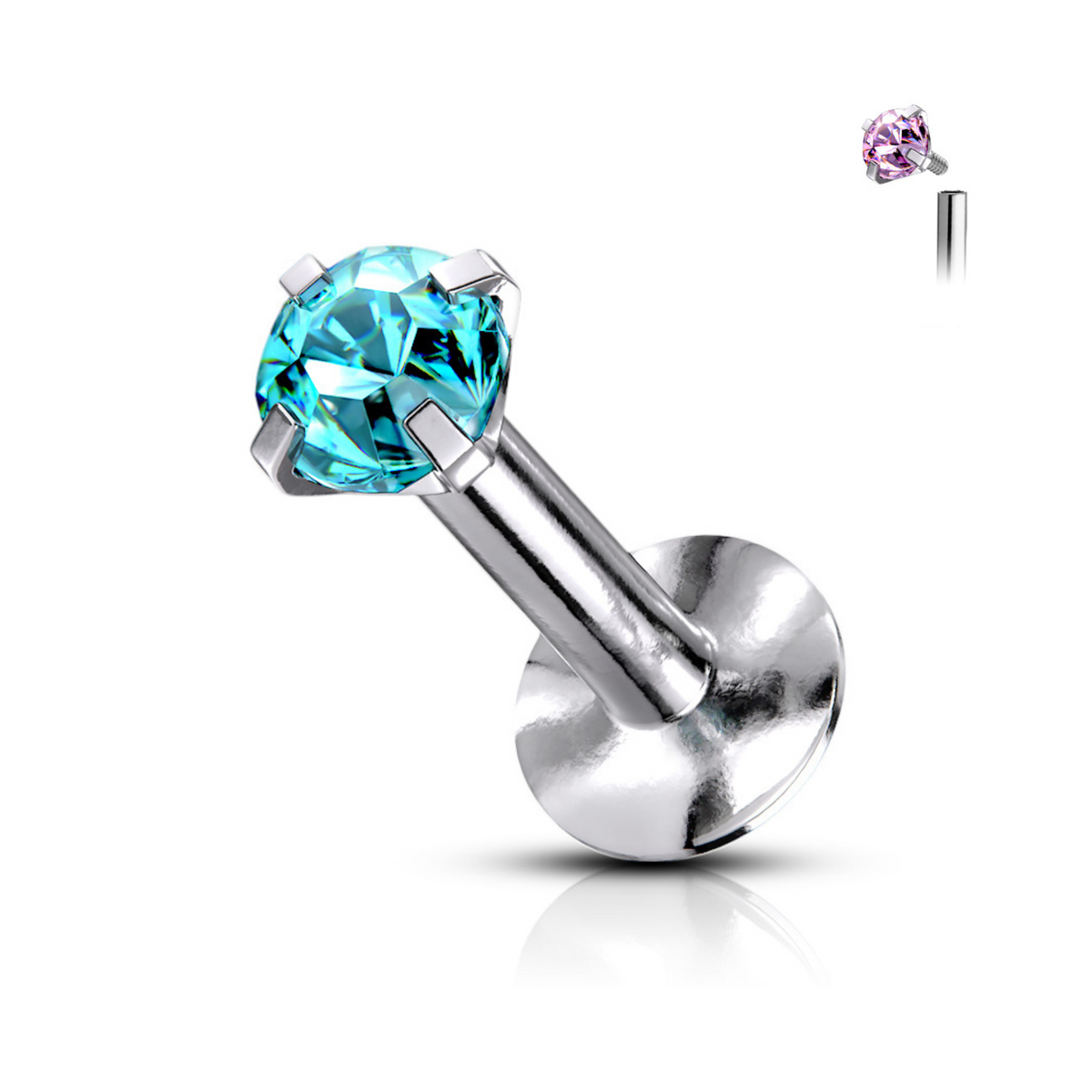 Surgical Steel Round Coloured CZ Labret
