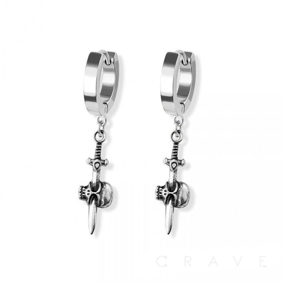 Stainless Steel Hoop - Skull Dagger Dangle