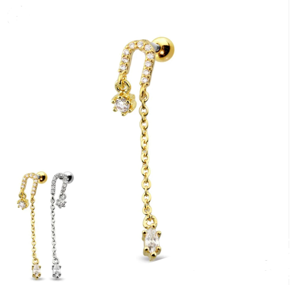Chained Cubic Zirconia Stud- E5
