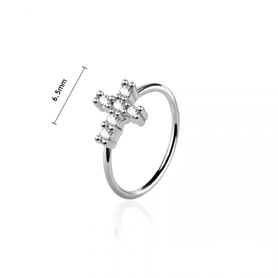 Surgical Steel CZ Paved Cross Nose Ring
