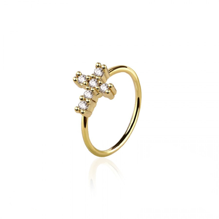 Surgical Steel CZ Paved Cross Nose Ring