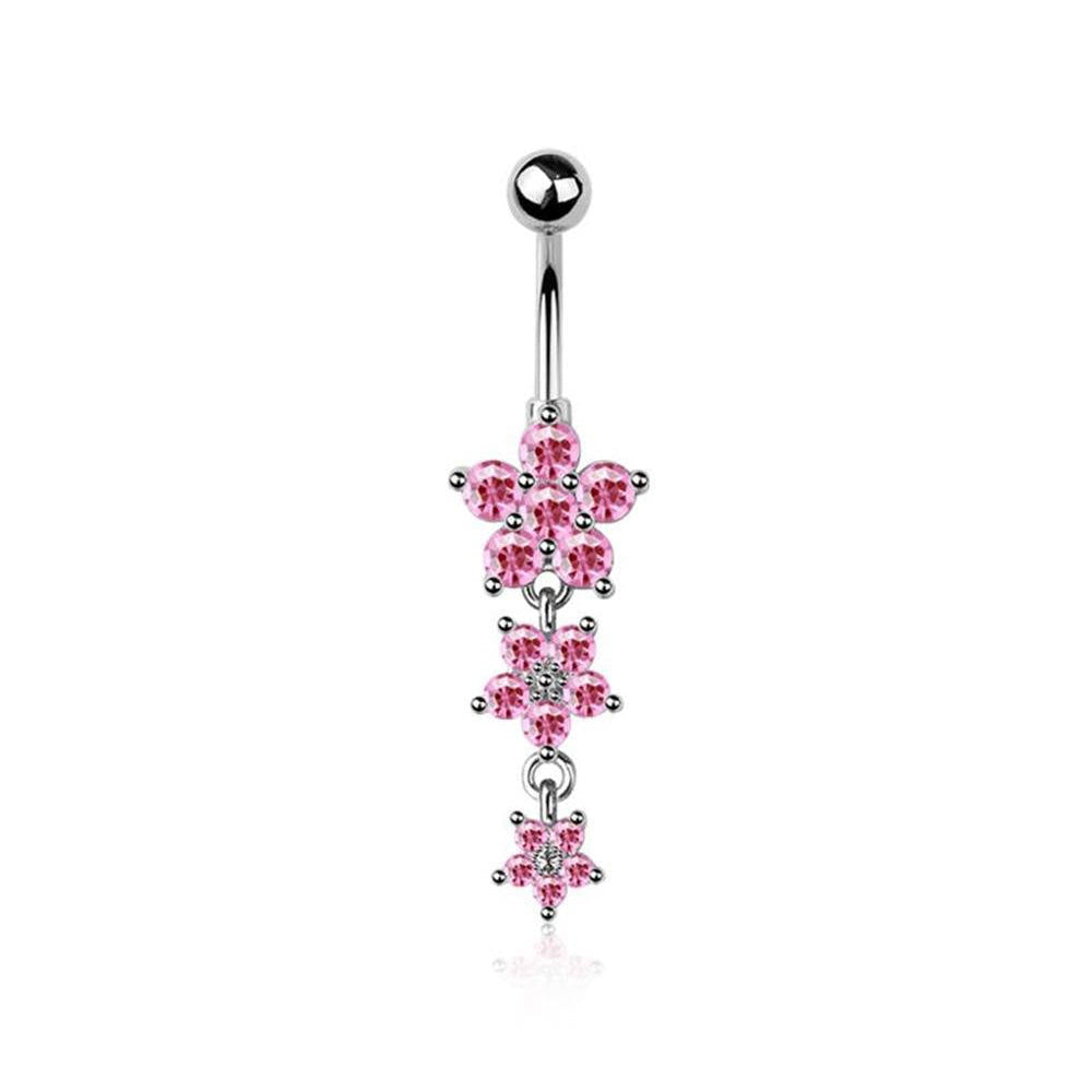 Surgical Steel Belly Bar Multi CZ Flower Dangle