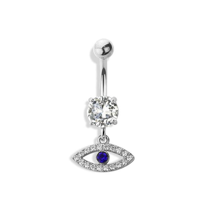 Surgical Steel Belly Bar Evil Eye Dangle