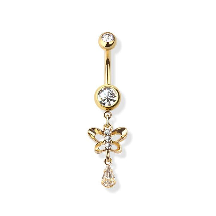 Surgical Steel Belly Bar Butterfly with Teardrop CZ