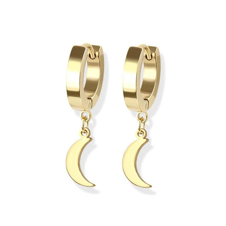 Stainless Steel Hoop - Moon Dangle