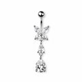 Surgical Steel Belly Bar CZ Butterfly with Dangle