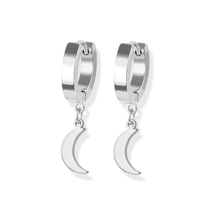 Stainless Steel Hoop - Moon Dangle