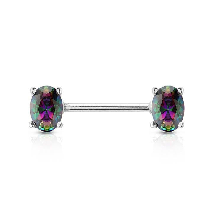 Surgical Steel Nipple Bar CZ Oval Ends