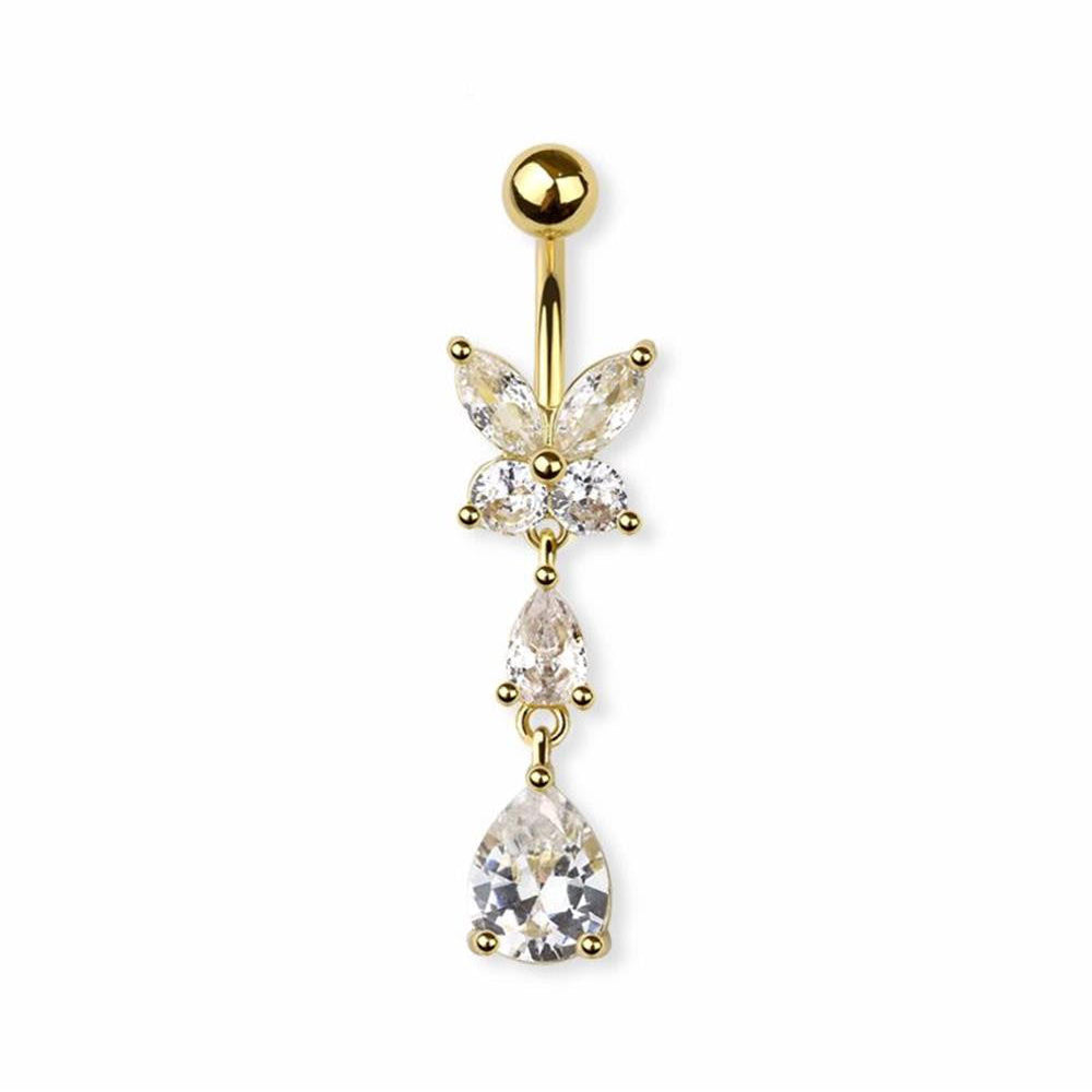 Surgical Steel Belly Bar CZ Butterfly with Dangle