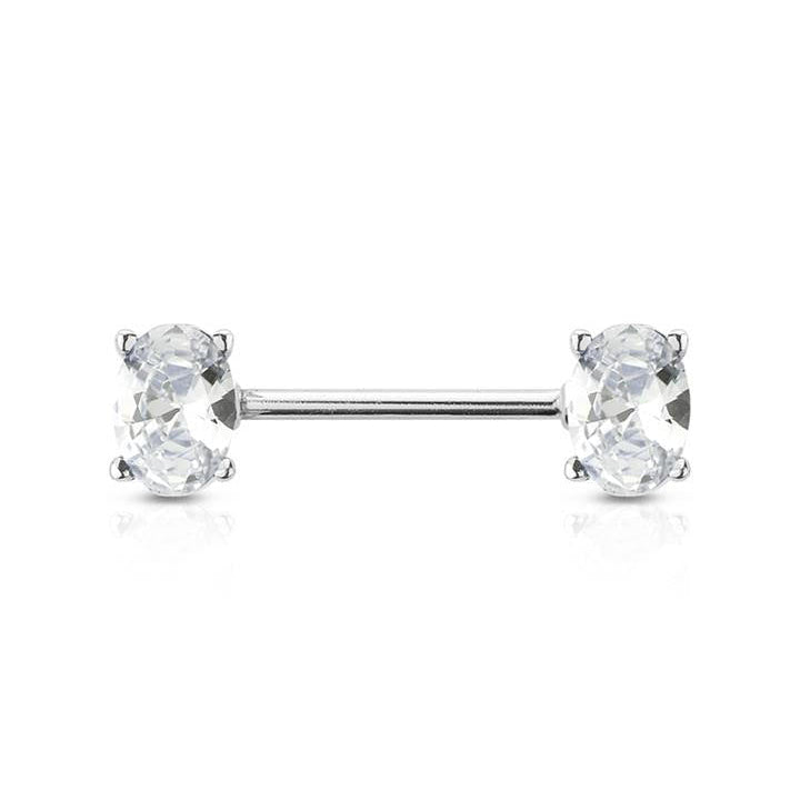 Surgical Steel Nipple Bar CZ Oval Ends