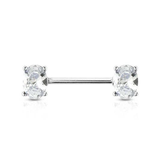 Surgical Steel Nipple Bar CZ Oval Ends